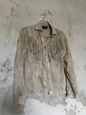 Circle T Natural Beige Fringe Button-Down Western Shirt